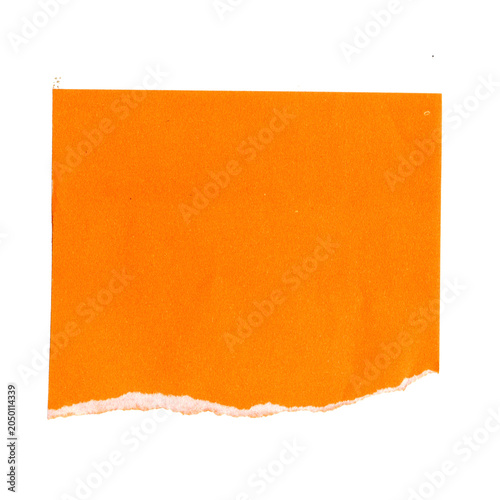 Orange paper with torn edge on top isolated on white background