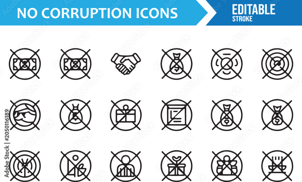 Fototapeta premium Simple No Bribery Icons Pack for Compliance Web Design