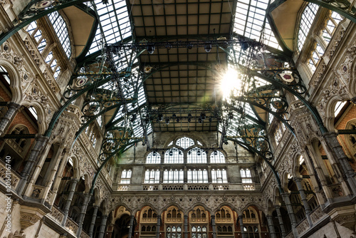 Detail of medieval trade mart in Antwerp Belgium