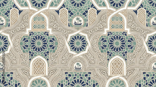Plakat w ramie Intricate seamless moorish geometric pattern with arabesque architectural elements.