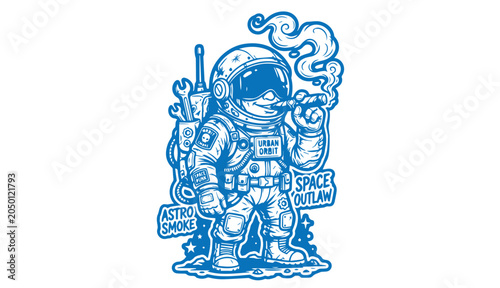 Fotografie Space outlaw astronaut character with cigar smoking illustration, sci