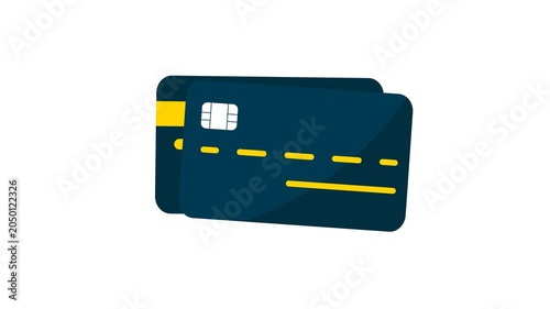 Two Credit Cards in Blue and Yellow. 2d animation of two credit cards with a chip, with alpha channel transparent background