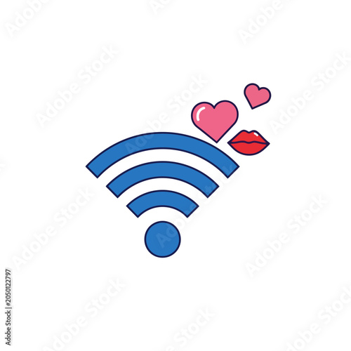 Wifi Love Icon: Hearts and Lips Symbol