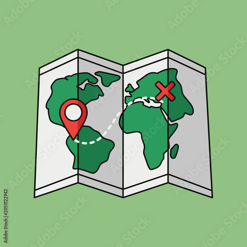 World Map Navigation with Pins and Route