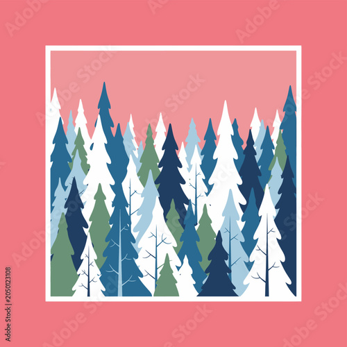 Abstract Forest Silhouette, Minimalist Pine Trees, Geometric Pattern