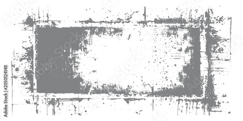 Quadro su tela Distressed grunge frame style, rough black paint border on white background, scratched vintage texture, abstract worn edges, empty center, monochrome grunge design, high detail