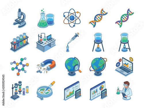Photography Science Laboratory Equipment Icons.