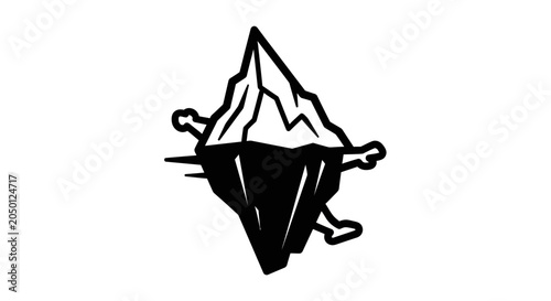 Black and white illustration of a stylized iceberg with bones