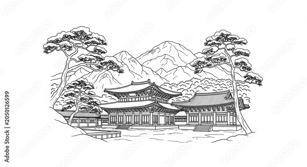 Naklejka premium Traditional Asian Temple Building Architecture.