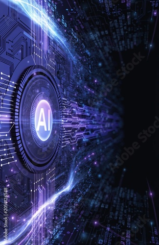 Futuristic AI Microchip Processing Neural Network Data