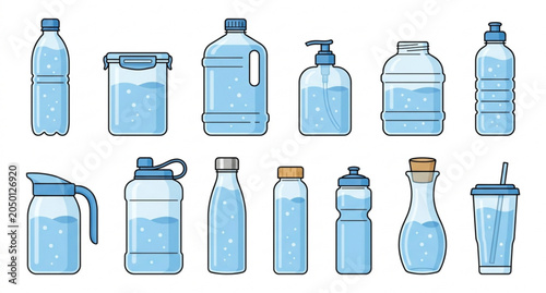 Canvastavla Cartoon Transparent Water Bottles and Plastic Jugs Variety Pack Flat Vector Set
