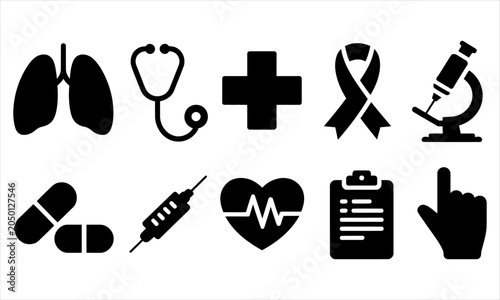 Collection of black healthcare and medical icons representing various aspects of health and science vectors design,fully customized and eddtibel