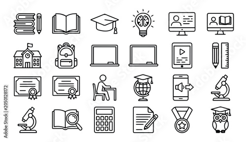Obraz na płótnie Set of education and school line icons with education learning academic