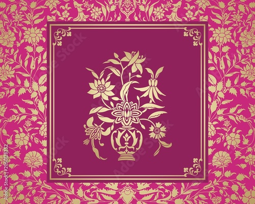 wedding card design, paisley floral pattern , India	
