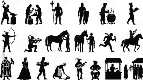 Fotografi Medieval Life and Fantasy Character Silhouette Collection Featuring Knights Arch