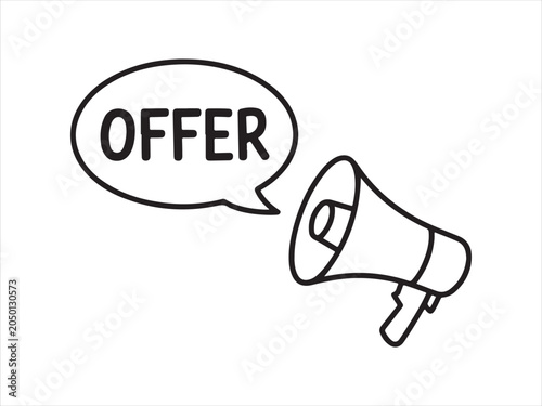 Megaphone icon with speech bubble free text, blue marketing announcement outline vector symbol