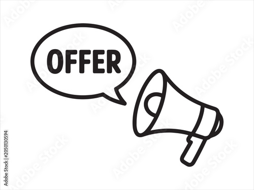 Megaphone icon with speech bubble free text, blue marketing announcement outline vector symbol