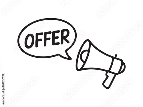 Megaphone icon with speech bubble free text, blue marketing announcement outline vector symbol