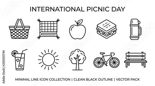 International picnic day icons picnic basket food bike