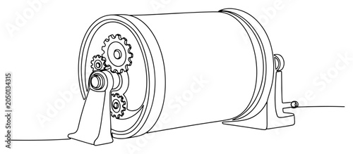 Bilde på lerret Industrial rotating drum with gears for tumble finishing and mixing continuous l