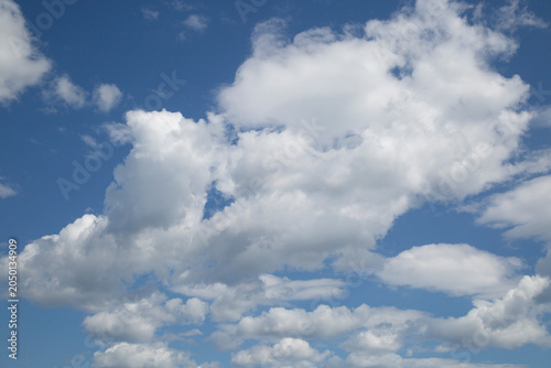 A blue sky with clouds on a sunny day.