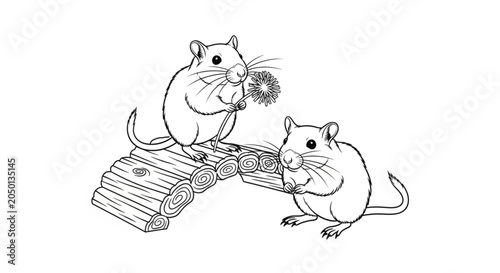 Two cute cartoon hamsters playing together.