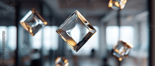 glass cubes hanging in a modern interior featuring design