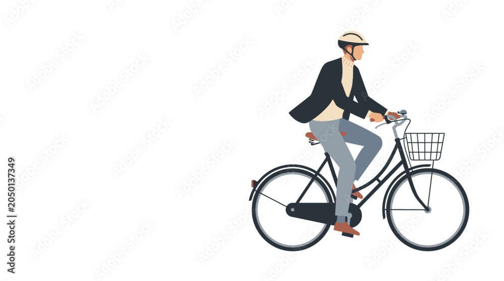 Naklejka premium Man in formal attire riding a city bicycle wearing a safety helmet