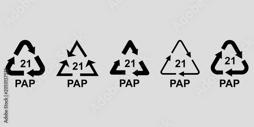 PAP Paper Recycling Symbol 21 Icon Set on Gray Background
