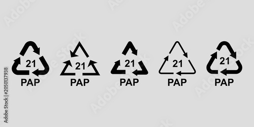 Photos PAP 21 Paper Recycling Symbol Icon Set – Black and Gray Triangle Vector Collecti