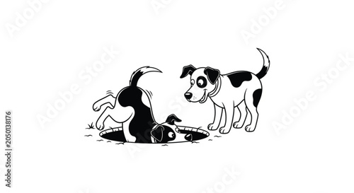 Two dogs playing outside together happily.
