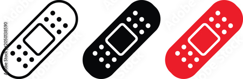 Adhesive Bandage Icons In Black And Red Flat Vector Illustration