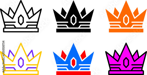 Photos Collection of colorful crown icons in different styles and colors for royalty an