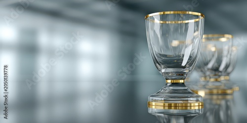 glass goblets with gold rims on a reflective surface