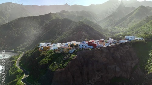 Aerial drone view circling Almaciga coast, Roque de las Bodegas, Tenerife