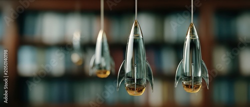 glass pendant lamp with warm light and decorative stems