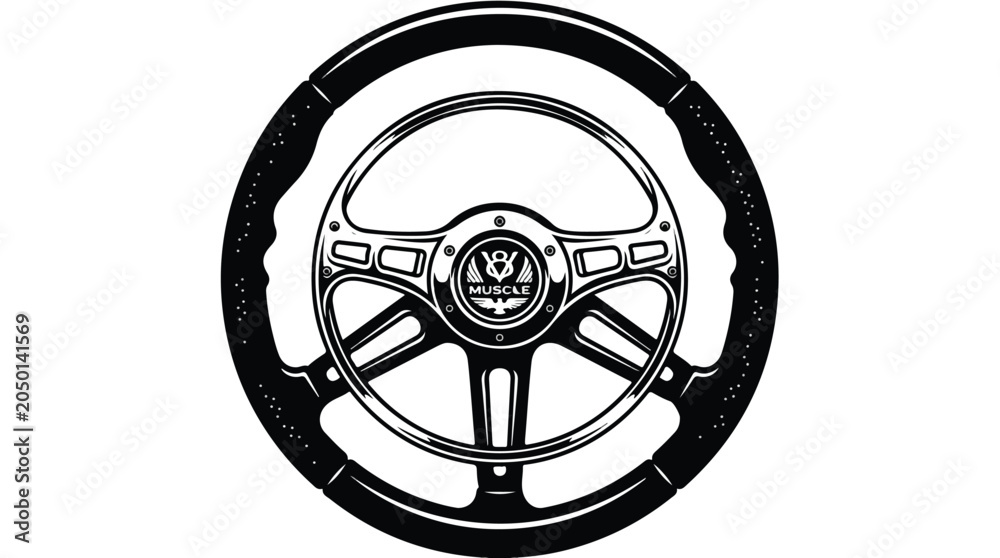 Obraz premium Close-up of a modern car steering wheel with a sleek design and ergonomic grip for comfortable driving experience