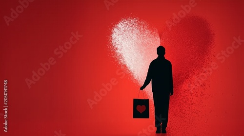 World Blood Donor Day silhouette holding heart bag before red awareness backdrop of giving hope