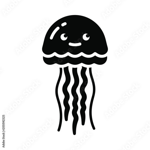 Cute Black and White Jellyfish Floating Minimalist Cartoon Illustration