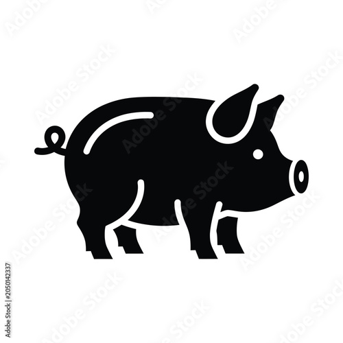 Black Pig Silhouette Cartoon Illustration on White Background Minimalist Style