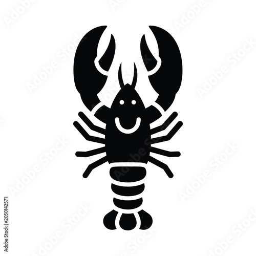 Cute Black Lobster Cartoon Character Smiling on White Background Illustration