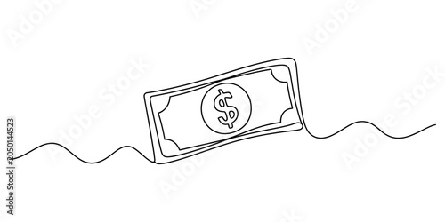 One single continuous line drawing of a us dollar paper money bill