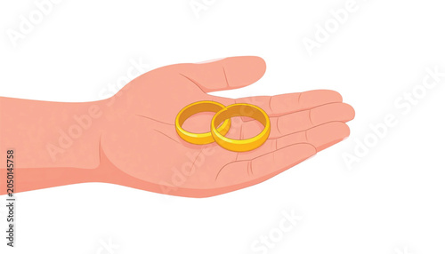 Two gold wedding rings on hand.
