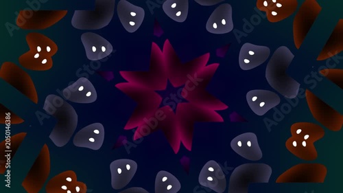 Dark magenta kaleidoscope loop with cinematic radial rotation