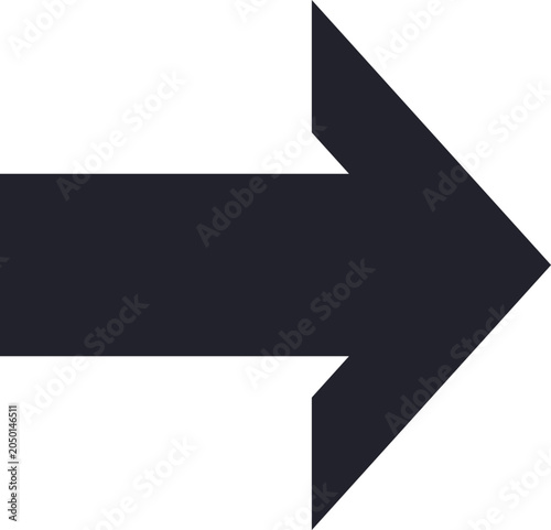Classic bold right pointing arrow icon, minimalist solid black geometric direction and forward navigation symbol, EPS vector file