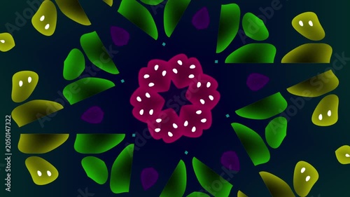 Vibrant neon kaleidoscope star pattern loop with energetic geometric motion
