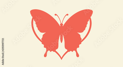 Bild auf Leinwand Coral colored butterfly silhouette against a pale background
