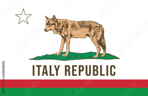 Italy Republic Flag California Style With Wolf Star And Italian Colors Creative Concept Design