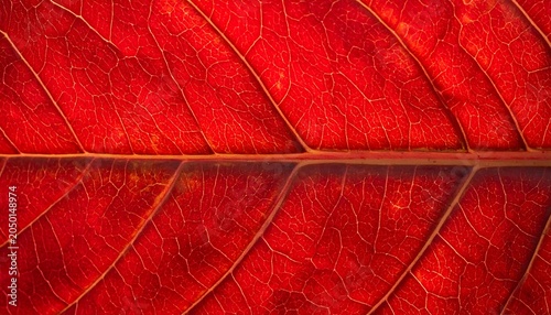A close-up view of a vibrant red leaf showcasing intricate veins