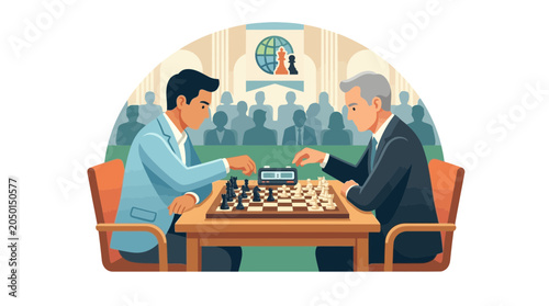 Cuadro en lienzo Two men playing chess in a tournament, focused on strategy and competition